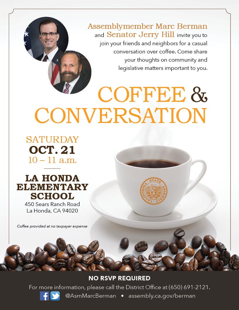 Assemblyman Berman La Honda Coffee event flyer