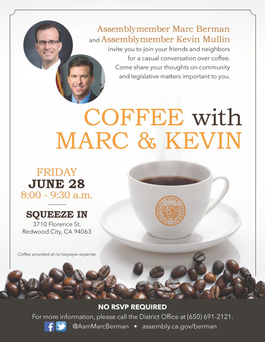Join Assemblyman Berman for Community Coffee in Redwood City graphic jpg