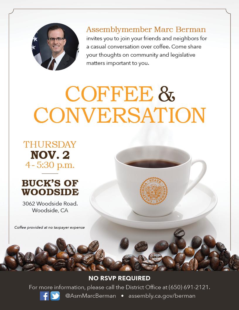 Assemblymember Berman Woodside Coffee flyer