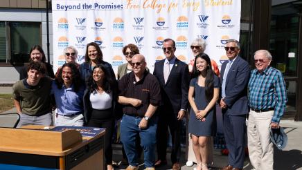 Group photo of Asm. Berman with students and attendees