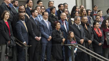 Assemblymember Berman and colleagues walk out of the California State Capitol for a 17 minute vigil in memory of those who lost their lives at Marjory Stoneman Douglas High School in Parkland, Florida on February 14th, 2018. 